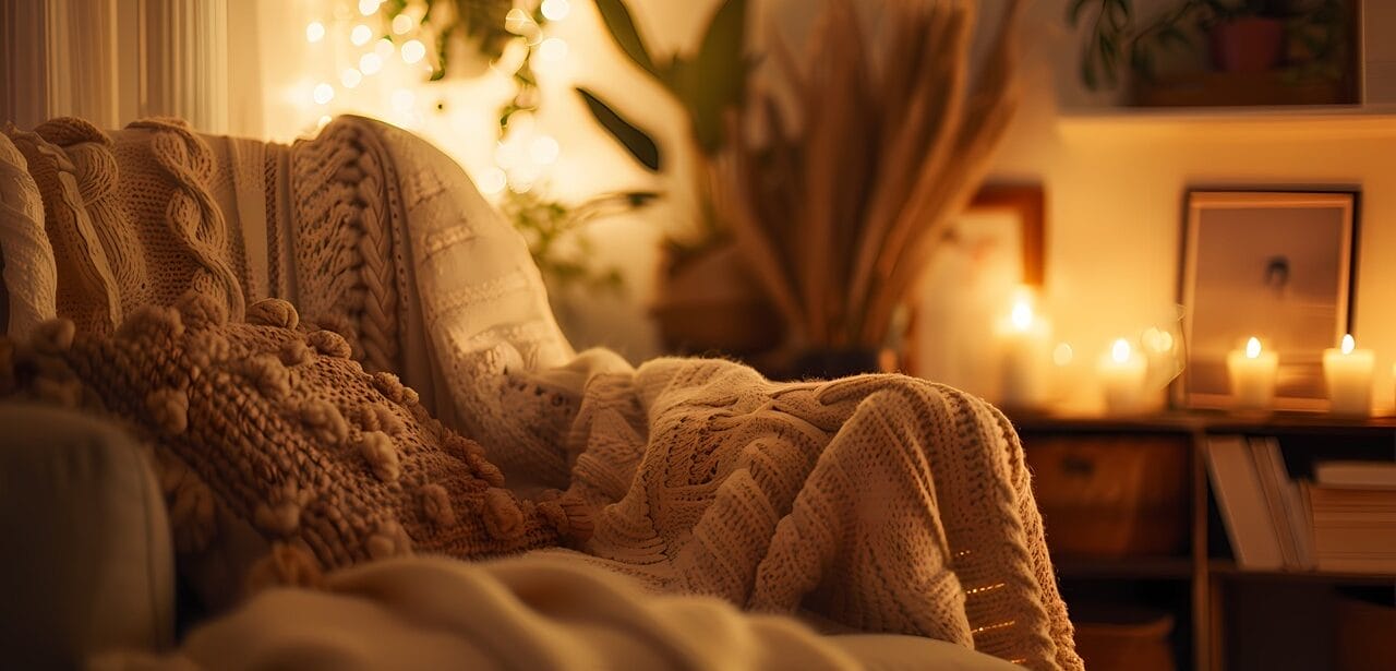 Family enjoying holiday celebrations in an allergen-free environment with festive decorations